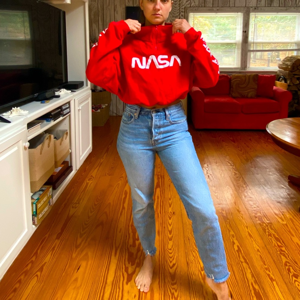 NASA red cropped sweater.